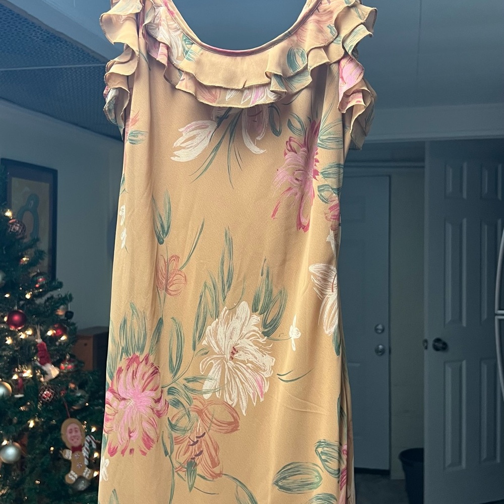 J. Jill Floral Midi Dress in Tan and Pink